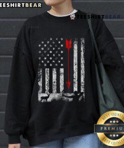 Patriotic sweatshirt featuring a nice American flag design, perfect for bow hunting enthusiasts and outdoor lovers.