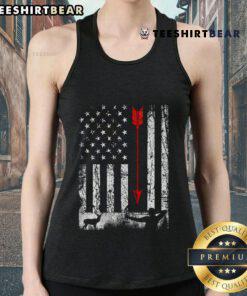 Patriotic tank top featuring a nice American flag design ideal for bow hunting enthusiasts.