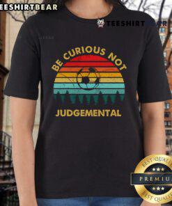 Vintage sunset ladies tee featuring 'Be Curious, Not Judgmental' football-inspired design for inspiration and style.