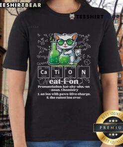 Funny chemistry cat humor tee for ladies, perfect for science lovers and a great addition to any casual wardrobe.