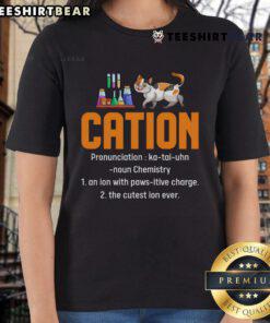 Chemistry student wearing a 'Nice-Cation Science Cat' tee, perfect for teachers and science enthusiasts.