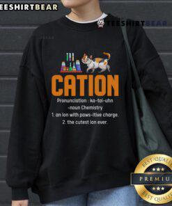 Chemistry student wearing a 'Nice-Cation Science Cat' sweatshirt, perfect for teachers and science lovers.