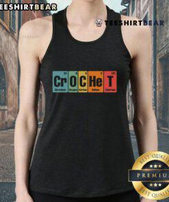Colorful crochet tank top featuring funny periodic elements, perfect for chemistry lovers and creative fashion enthusiasts.