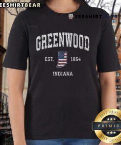 Vintage American flag sports design ladies tee featuring Nice Greenwood, Indiana, perfect for patriotic fashion lovers.