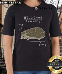 Adorable hedgehog anatomy design on a ladies tee, showcasing cute hedgehogs in a stylish and fun illustration.