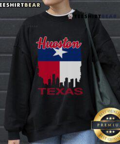 Vintage Houston Texas flag sweatshirt featuring a stylish skyline design, perfect for Houston enthusiasts.