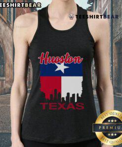 Vintage Houston Texas flag tank top featuring a stunning skyline view of Nice Houston, Texas.