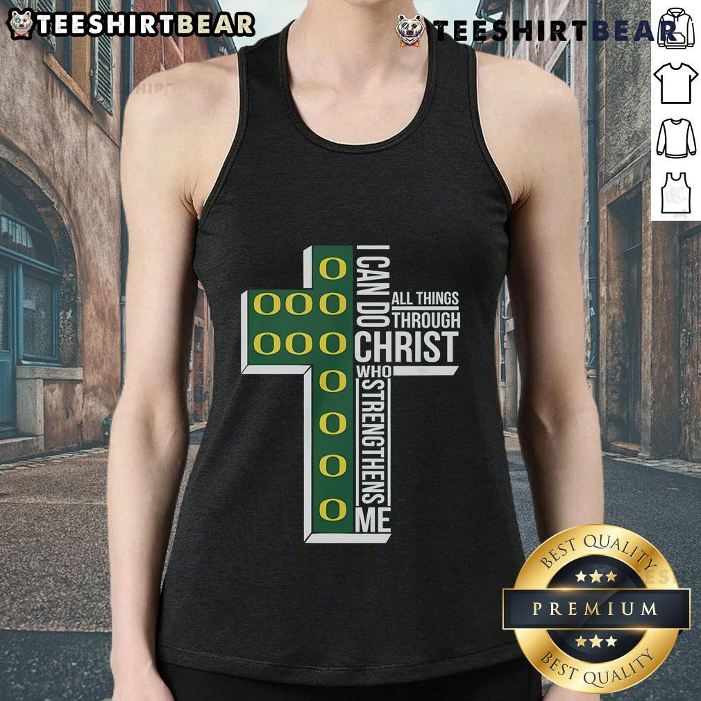 Oregon Ducks tank top featuring 'I Can Do All Things Through Christ Who Strengthens Me' design in vibrant colors.