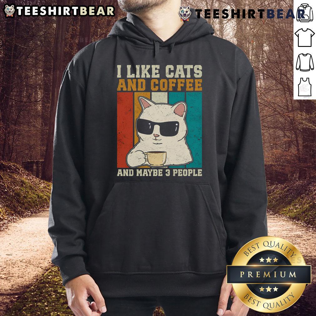 Vintage hoodie featuring 'I Like Cats And Coffee' design, perfect for cat lovers and coffee enthusiasts.