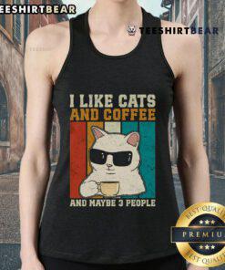 Vintage tank top featuring 'I Like Cats And Coffee' design, perfect for cat lovers and coffee enthusiasts.