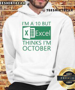 Funny 'Nice I'm a 10 But Excel Thinks I'm October' hoodie design, perfect for Excel lovers and humor enthusiasts.