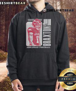 Cartoon hoodie featuring Jaylon Braxton from Arkansas Football, showcasing vibrant colors and a fun design.