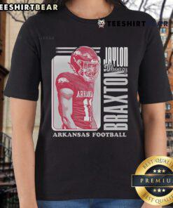 Alt Text: Cartoon of Jaylon Braxton in Arkansas football gear on a ladies tee, perfect for fans and casual wear.