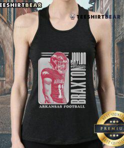 Cartoon design of Jaylon Braxton in an Arkansas football tank top, showcasing team spirit and style for fans.