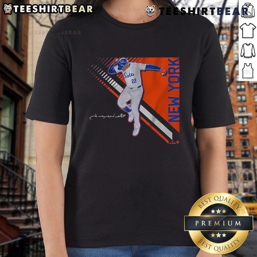 Juan Soto posing confidently in a Queens Superstar tee, showcasing style and passion for baseball. Perfect for fans!