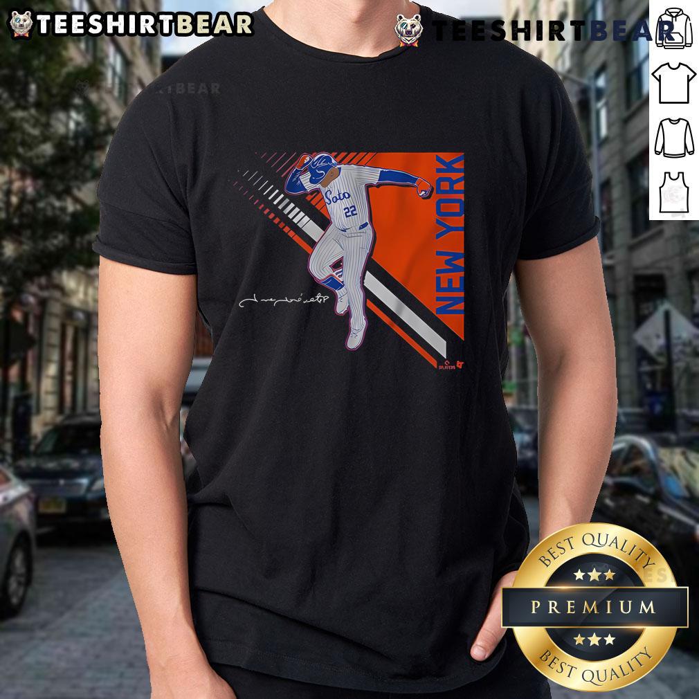 Juan Soto Queens Superstar Pose 2.0 T-Shirt featuring vibrant design and bold graphics of the MLB star in action.