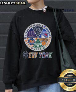 Nice Knicks X Mets X Yankees X Jets X Giants X Rangers circle sweatshirt featuring vibrant team logos and cozy design.