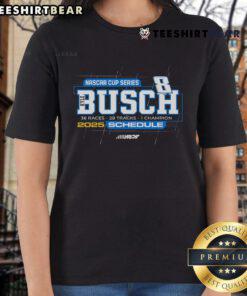 Nice Kyle Busch checkered flag graphic on a ladies tee for the 2025 NASCAR Cup Series schedule.