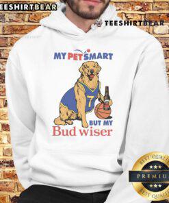Stylish 'My Pet's Smart But My Bud's Wiser' dog-themed T-shirt hoodie, perfect for pet lovers and dog owners.
