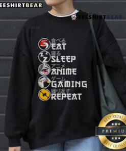 Retro Eat Sleep Anime Gaming Repeat sweatshirt featuring kawaii anime and manga graphics for gamers.