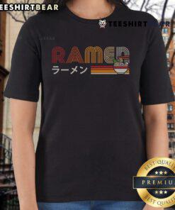 Vintage-style ramen ladies tee featuring colorful graphics and a retro design, perfect for ramen lovers and fashion enthusiasts.