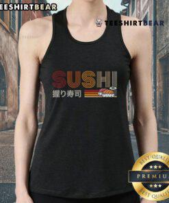 Stylish retro sushi tank top featuring colorful sushi graphics, perfect for sushi lovers and casual summer wear.