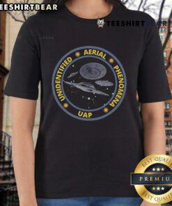 Stylish ladies' tee featuring a retro design of unidentified aerial phenomena spaceships (UAP) for UFO enthusiasts.