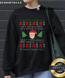 Nice SQL Santa Claus sweatshirt for database developers, featuring festive design and coding elements for holiday cheer.