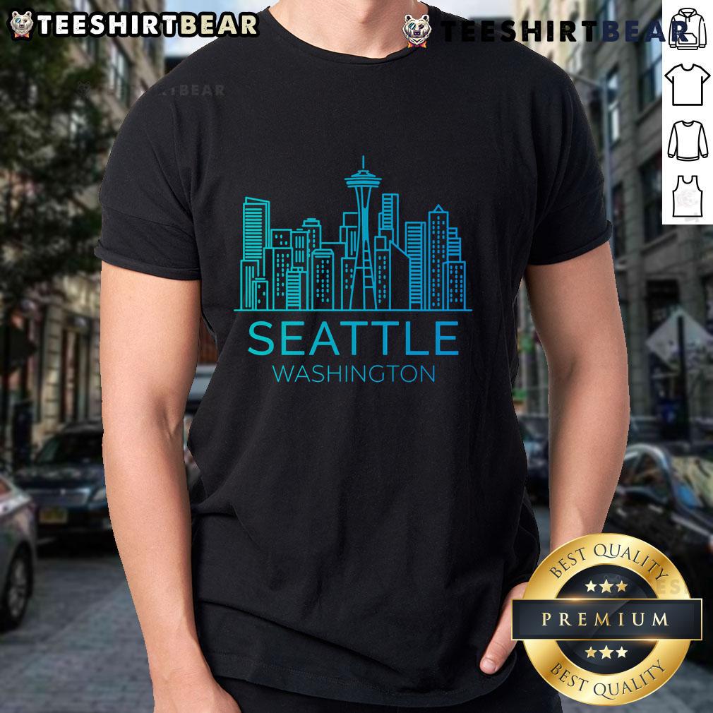 Nice Seattle Washington Downtown Skyline T-Shirt featuring the iconic city skyline in vibrant colors.