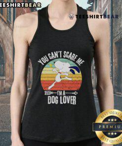 Retro Snoopy tank top featuring 'You Can't Scare Me, I'm a Dog Lover' design, perfect for dog lovers and fans.