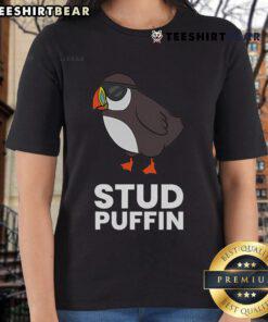 Nice stud puffin seabird design on a ladies tee, showcasing the adorable Iceland puffin bird.
