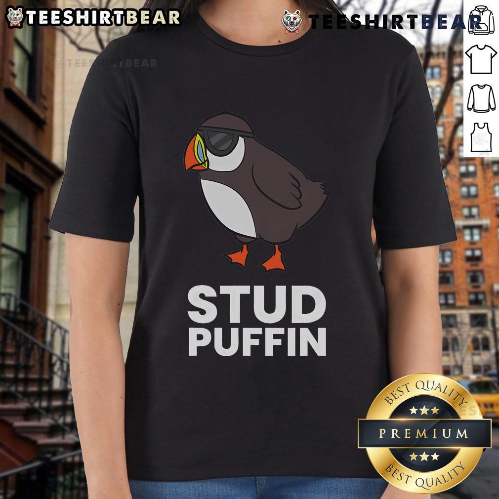 Nice stud puffin seabird design on a ladies tee, showcasing the adorable Iceland puffin bird.