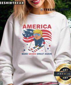 Nice USA Apres Ski 'Make Skiing Great Again' Donald Trump sweatshirt for stylish winter fun and ski enthusiasts.