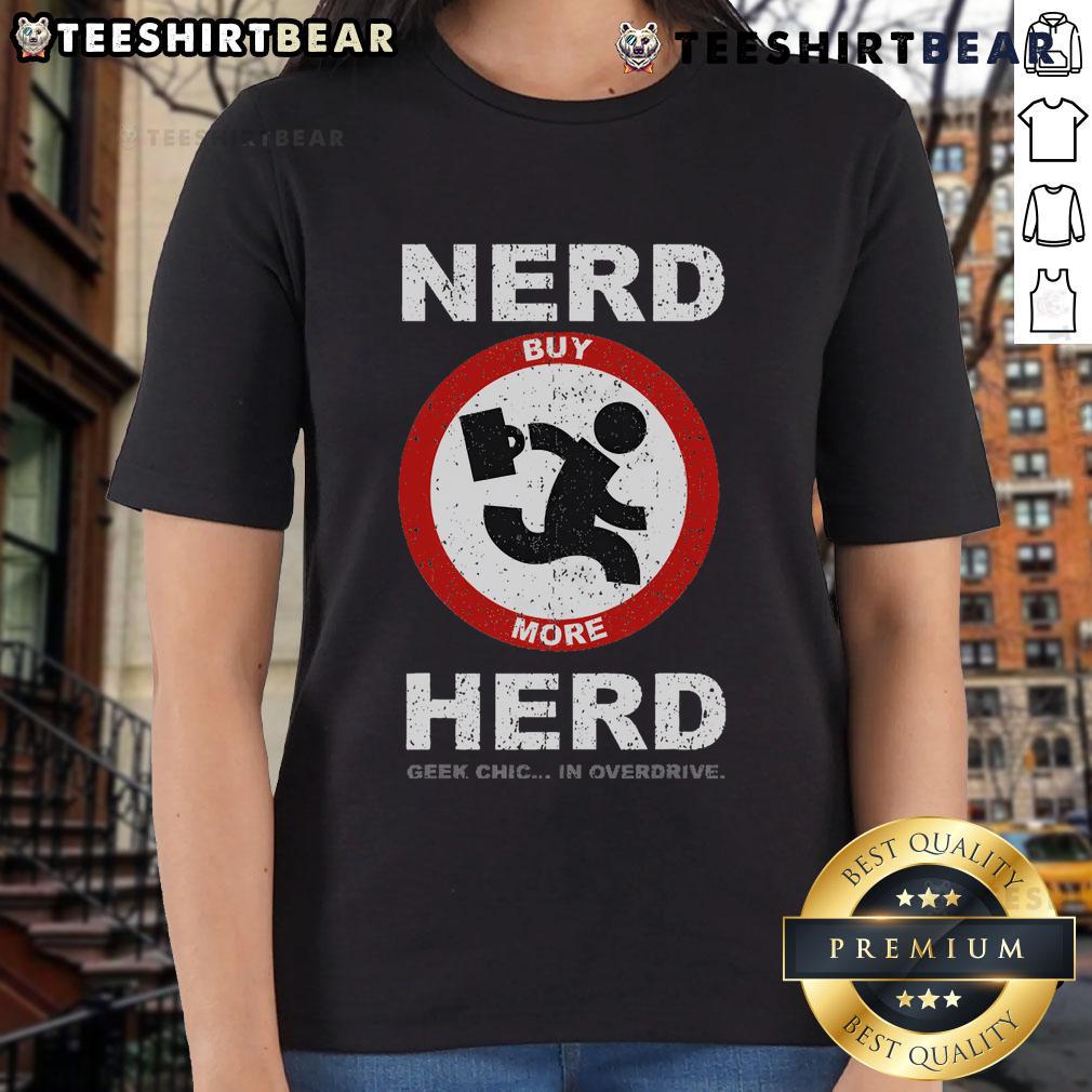 Nice Vintage Nerd Herd Geek Chic in Overdrive Ladies Tee showcasing a stylish retro design perfect for nerd culture fans.