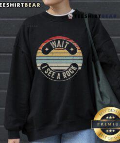 Retro sunset sweatshirt featuring a 'Nice, wait, I see a rock' design, perfect for casual wear and nature lovers.