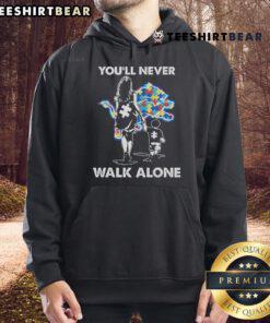 Blue Detroit Lions hoodie featuring 'You'll Never Walk Alone' design, perfect for fans and game day wear.