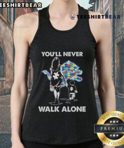Blue Detroit Lions tank top featuring 'You'll Never Walk Alone' design, perfect for fans and summer wear.
