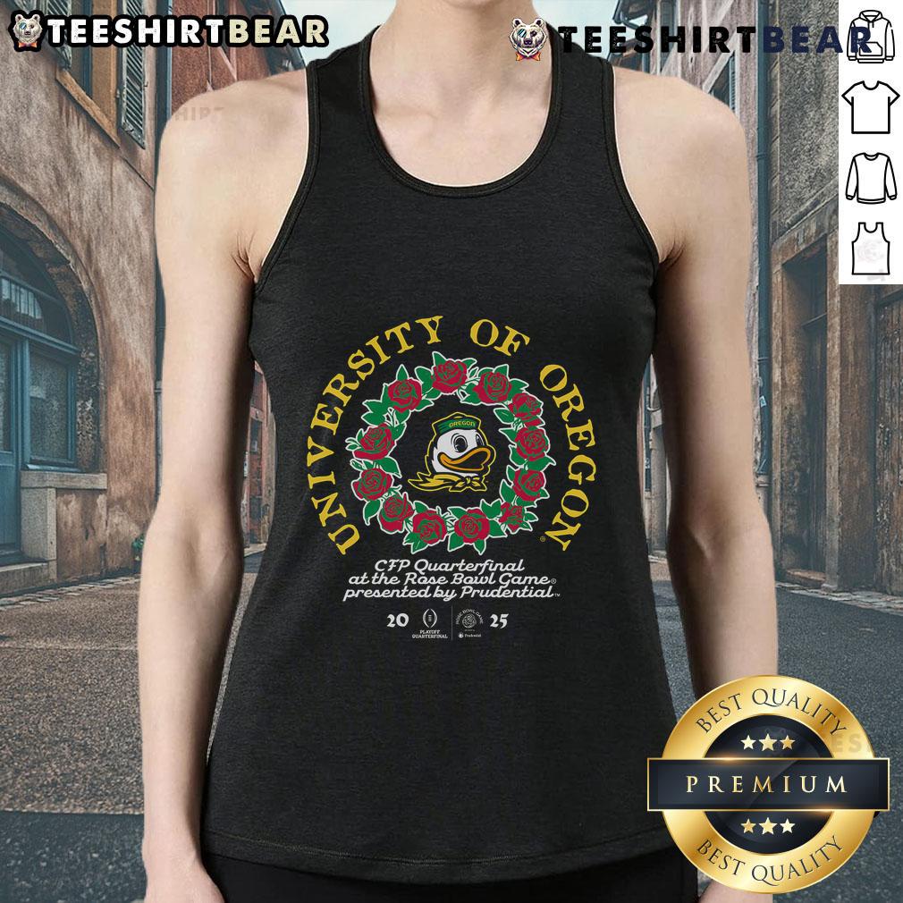 Official 84 Black Oregon Ducks College Football Playoff 2025 Rose Bowl Tank Top for fans and sports enthusiasts.
