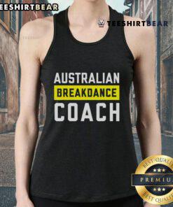 Official Australian breakdancing costume featuring a coach and break dancer in matching tank tops for performance.