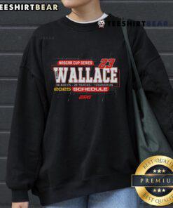 Official Bubba Wallace 23XI Racing 2025 NASCAR Cup Series Schedule sweatshirt displayed on a hanger.