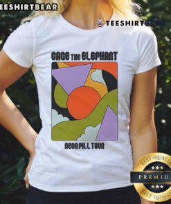 Official Cage The Elephant Neon Pill Tour 2024 Ladies Tee featuring vibrant design and stylish fit for fans.