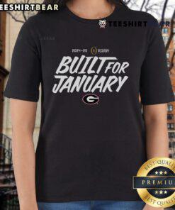 Official College Football Playoff 2025 Georgia Built for January Ladies Tee featuring team colors and logo.