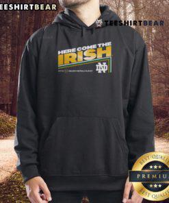 Alt Text: Official College Football Playoff 2025 Notre Dame slogan hoodie featuring team colors and logo in a stylish design.
