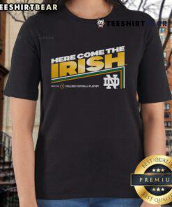 2025 Notre Dame College Football Playoff slogan ladies tee in vibrant colors, perfect for fans and game day attire.