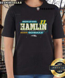 Official Denny Hamlin Joe Gibbs Racing Team Collection 2025 NASCAR Cup Series Schedule Ladies Tee for fans.