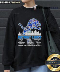 Detroit Lions 'Thank You For The Memories' sweatshirt featuring the city skyline design in vibrant colors.