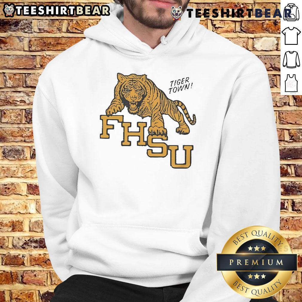 Alt Text: Official Fort Hays State Tiger Town Hoodie in black, featuring the university logo and comfortable design for fans.