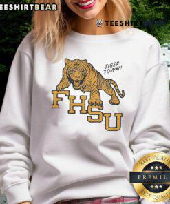 Alt Text: Official Fort Hays State Tiger Town sweatshirt featuring vibrant colors and the iconic tiger logo, perfect for fans.
