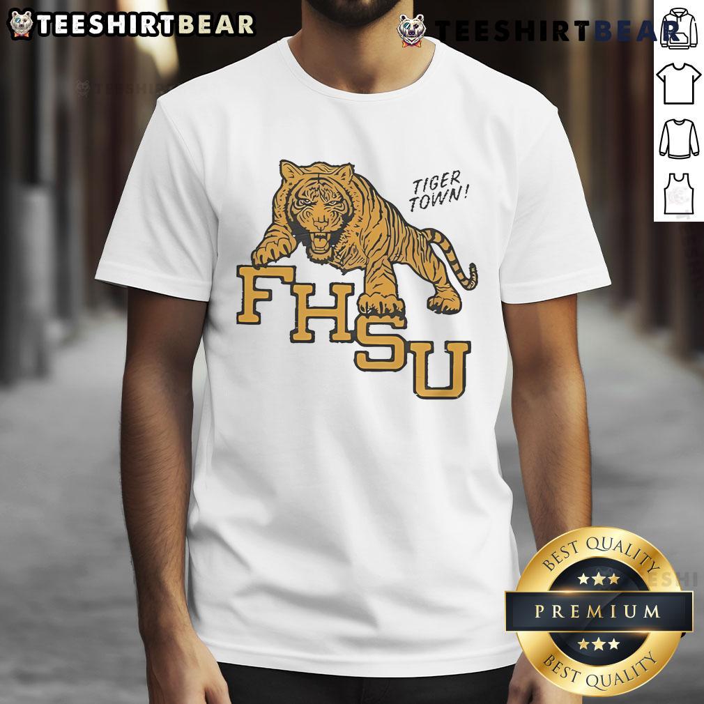 Official Fort Hays State Tiger Town T-Shirt featuring vibrant school colors and logo, perfect for fans and students.