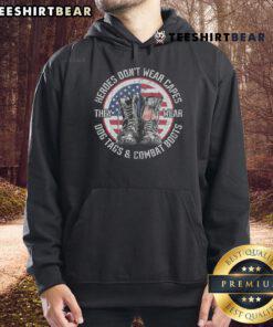Official hoodie with 'Heroes Don't Wear Capes, They Wear Dog Tags & Combat Boots' text, perfect for military and dog lover fans.